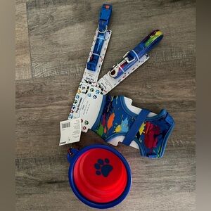 Dog Harness, Collar, Leash & Collapsible Bowl.  Matching Set.  Small Fur Baby